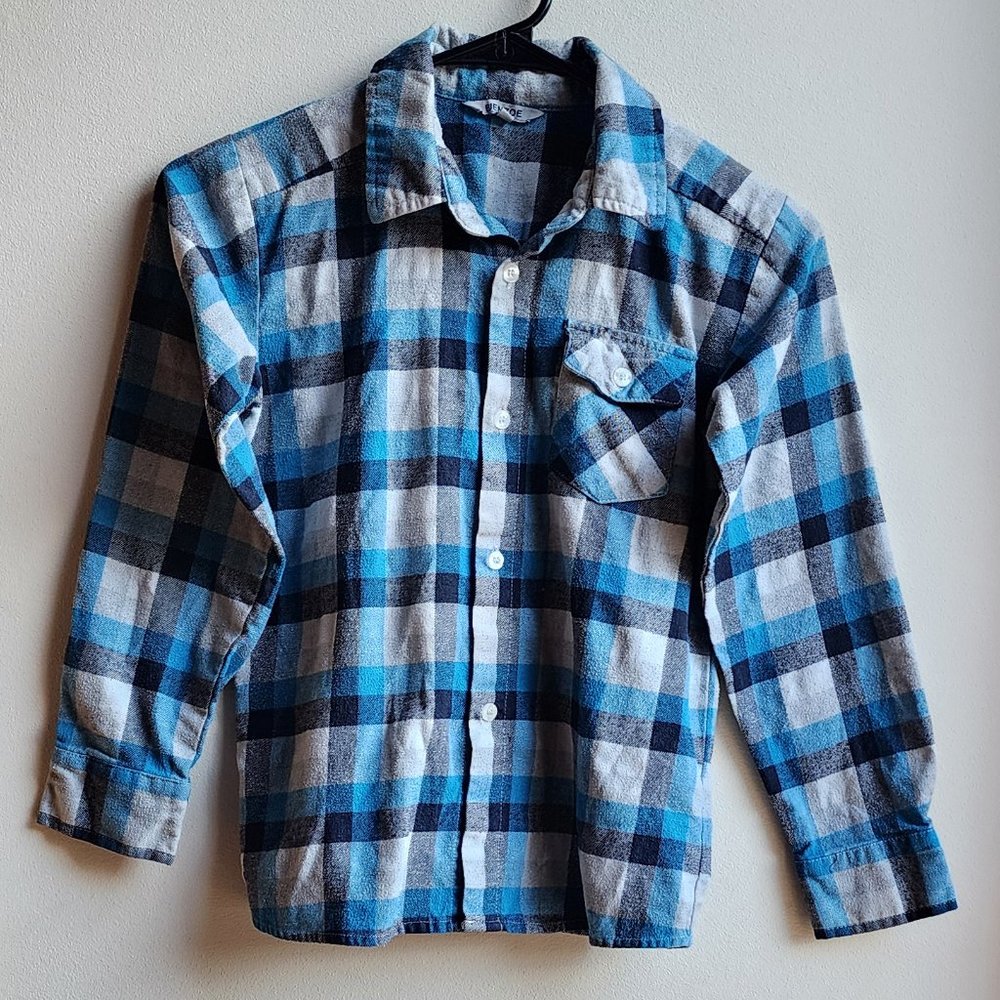 Bienzoe Blue/Gray Plaid Flannel Button Down Shirt Size 9/10